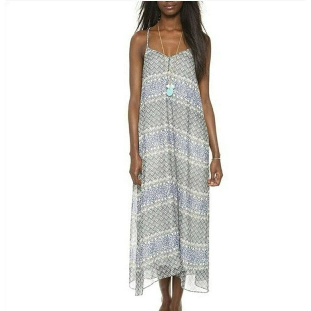 Madewell Women's Black And Cream Tile Print Crisscross Strap Maxi Dress Medium